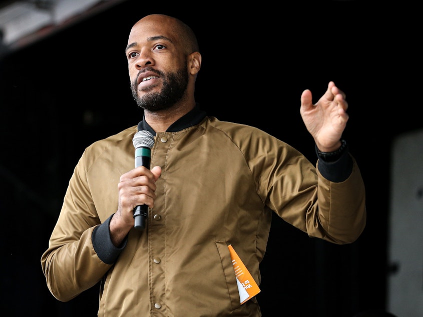caption: Wisconsin Lt. Gov.  Mandela Barnes (seen here in June 2019) says the state is setting up alternate care facilities in case hospitals are overrun as coronavirus cases spike.