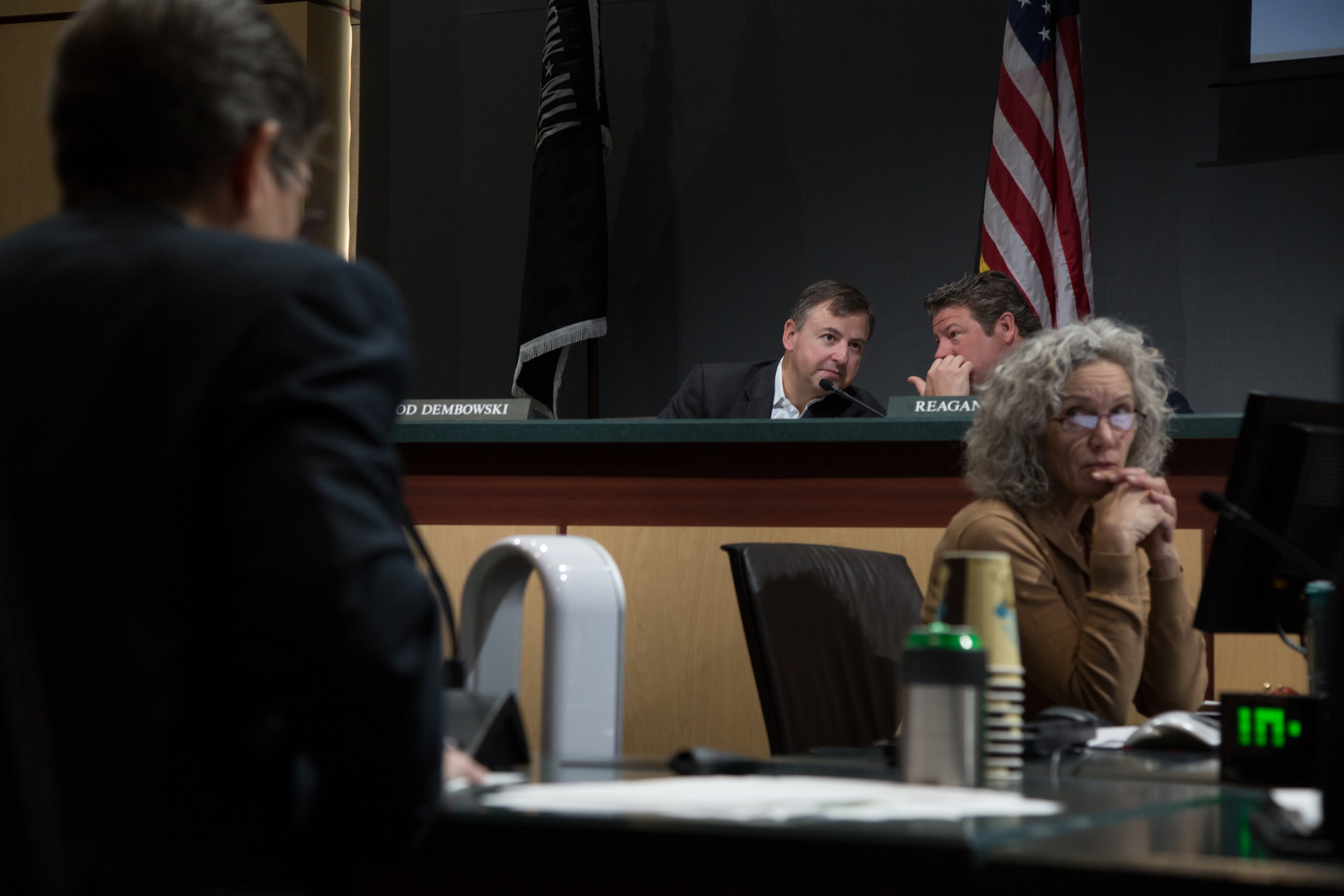 caption: King County Sherrif Mitzi Johanknecht gives a statement before the County Council's Law and Justice Committee on Tuesday.