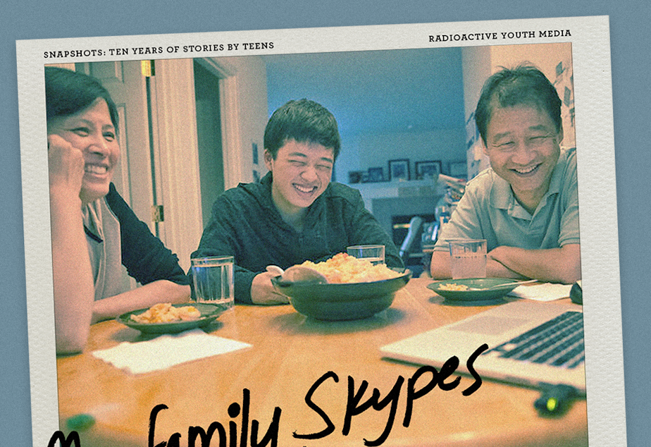 caption: Snapshots 2017 | Family Skypes over dinner