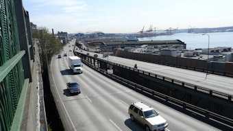 caption: The Alaskan Way Viaduct sank 1.25 inches in November, prompting state officials to consider stopping a water pumping project nearby. 