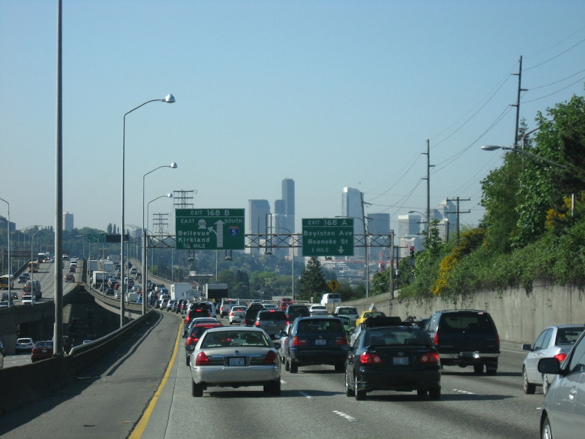 caption: File photo of traffic on Seattle's Ship Canal Bridge.