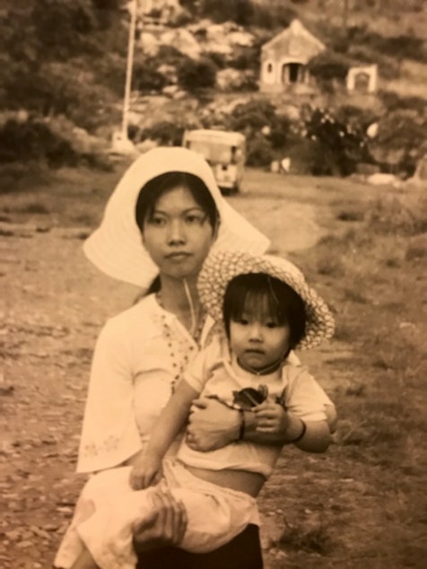 caption: Diem Pham and her mother, Mary Pham, in Vietnam in 1974.
