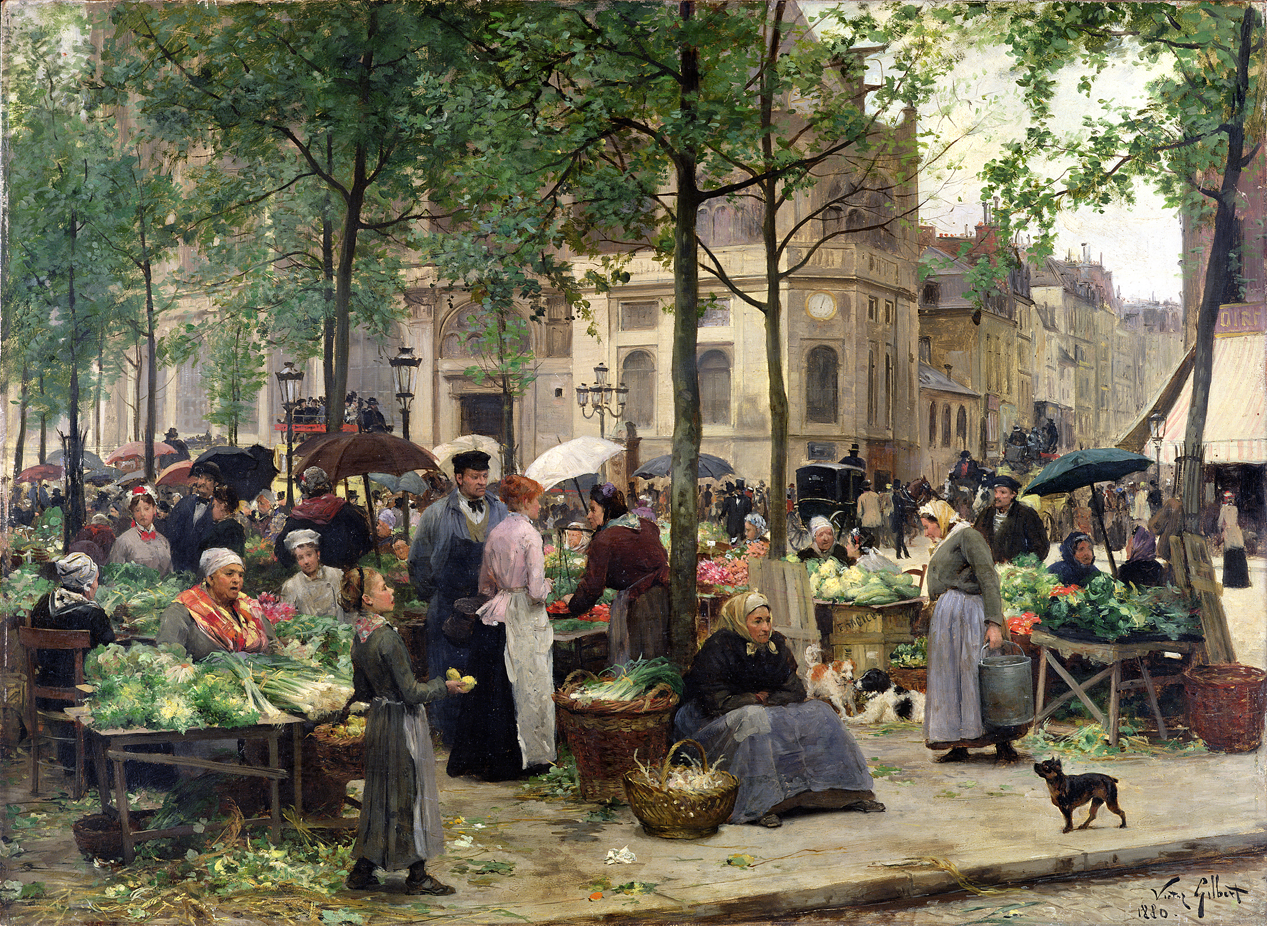 caption: "The Square in Front of Les Halles" 1880. Oil on panel. Victor Gabriel Gilbert, part of "Farm to Table: Food and Identity in the Age of Impressionism," an exhibition at Seattle Art Museum that explores how food became part of France's national identity.  