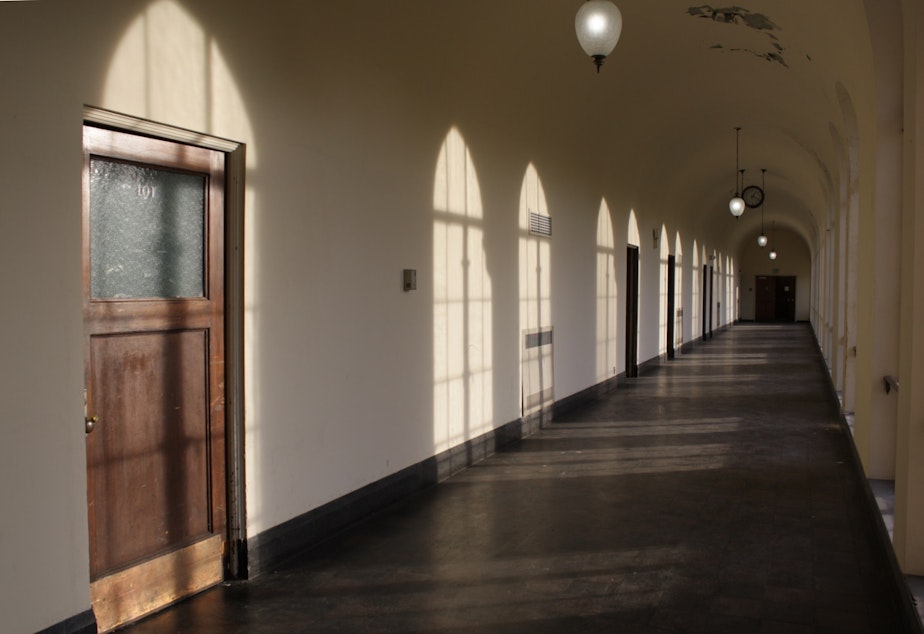 caption: A floor of classrooms in the Saint Edward seminary building