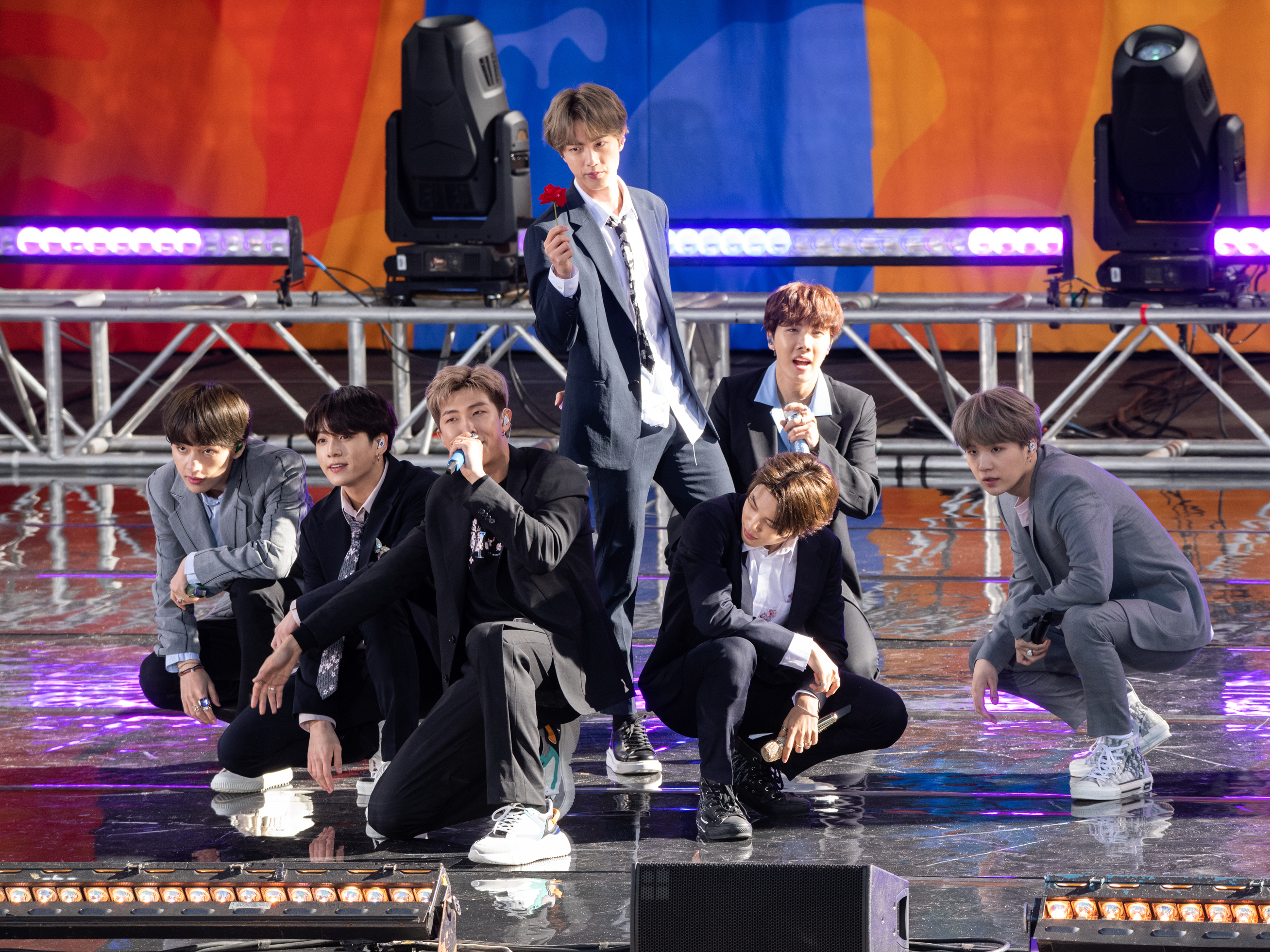 caption: BTS performing on <em>Good Morning America</em> in 2019.