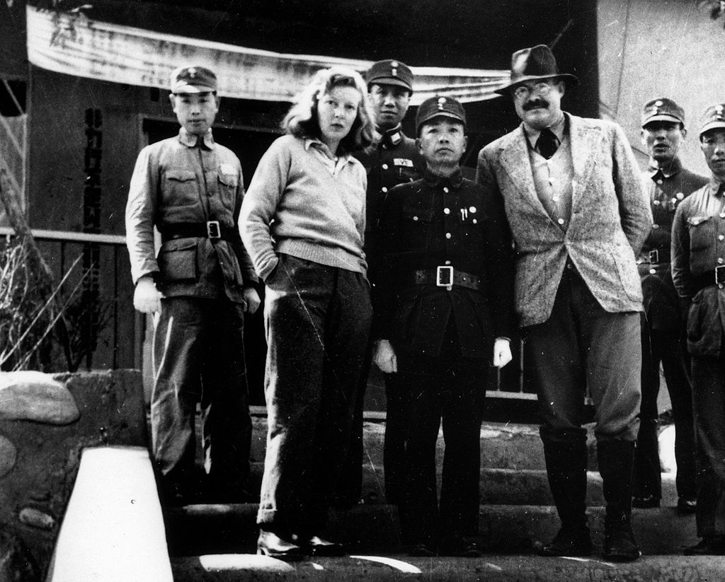 caption: Martha Gellhorn and her husband, far right, Ernest Hemingway. Gellhorn left to cover the Spanish civil war in the 1930s when she was 21. Although she wasn't allowed to cover D-Day, she smuggled herself onto a hospital ship.