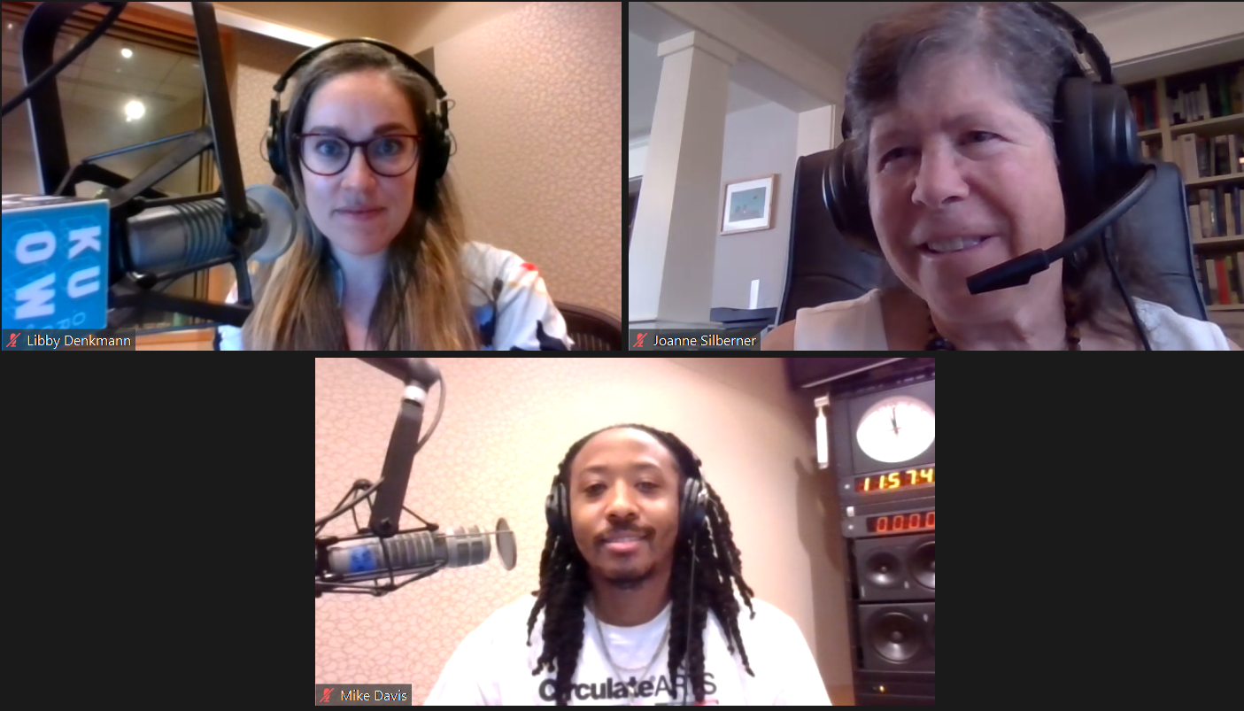 caption: Guest host Libby Denkmann discusses the week’s news with NPR’s Martin Kaste (not pictured), KUOW’s Mike Davis, and freelance journalist Joanne Silberner.