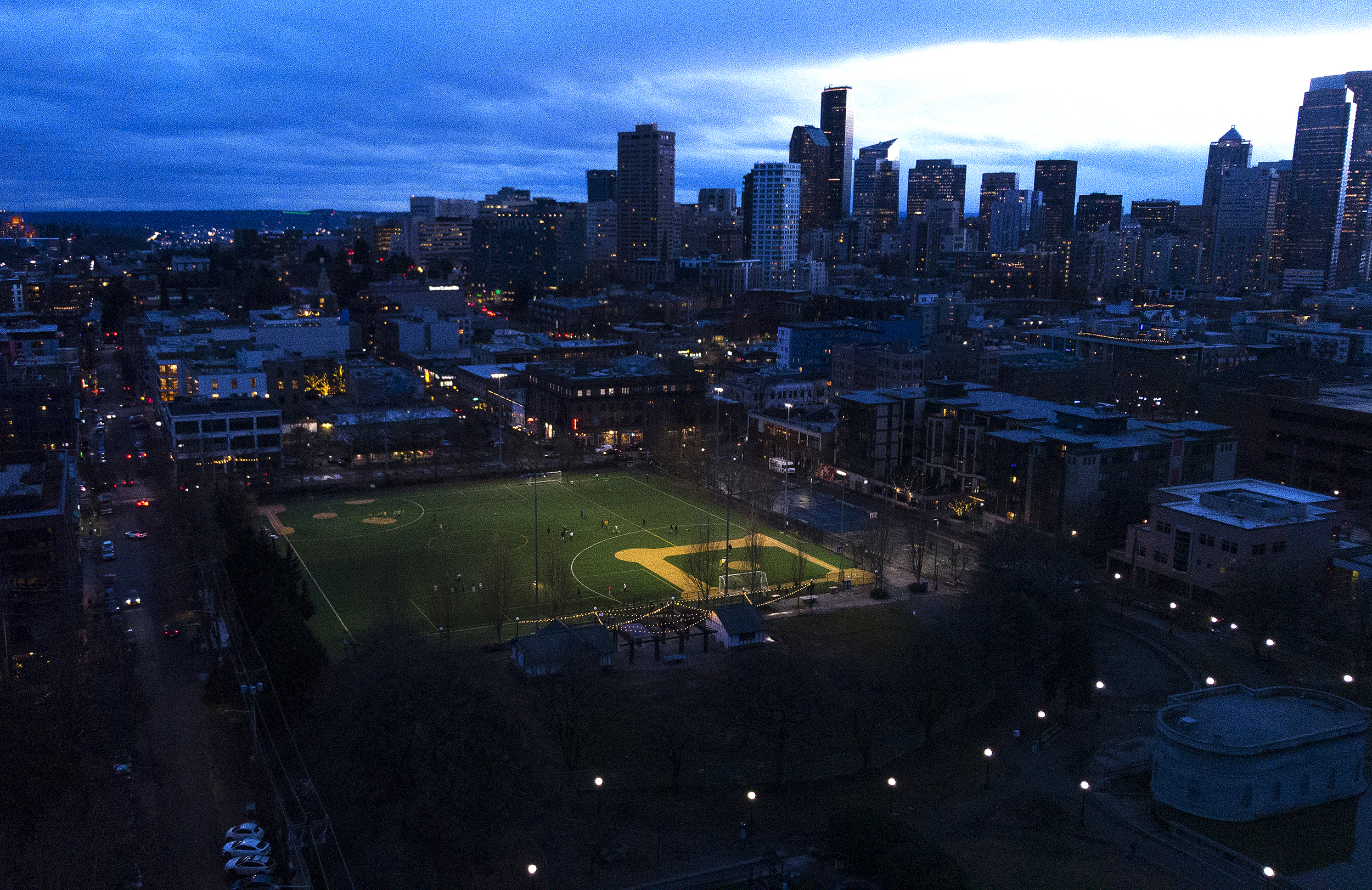 caption: An aerial view Cal Anderson Park is shown on Thursday, Jan. 25, 2024, in Seattle. 