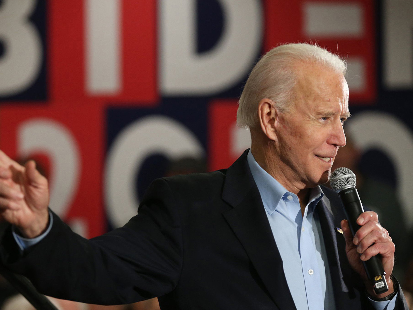 caption: Joe Biden speaks at a campaign event in Fort Madison, Iowa, in January.