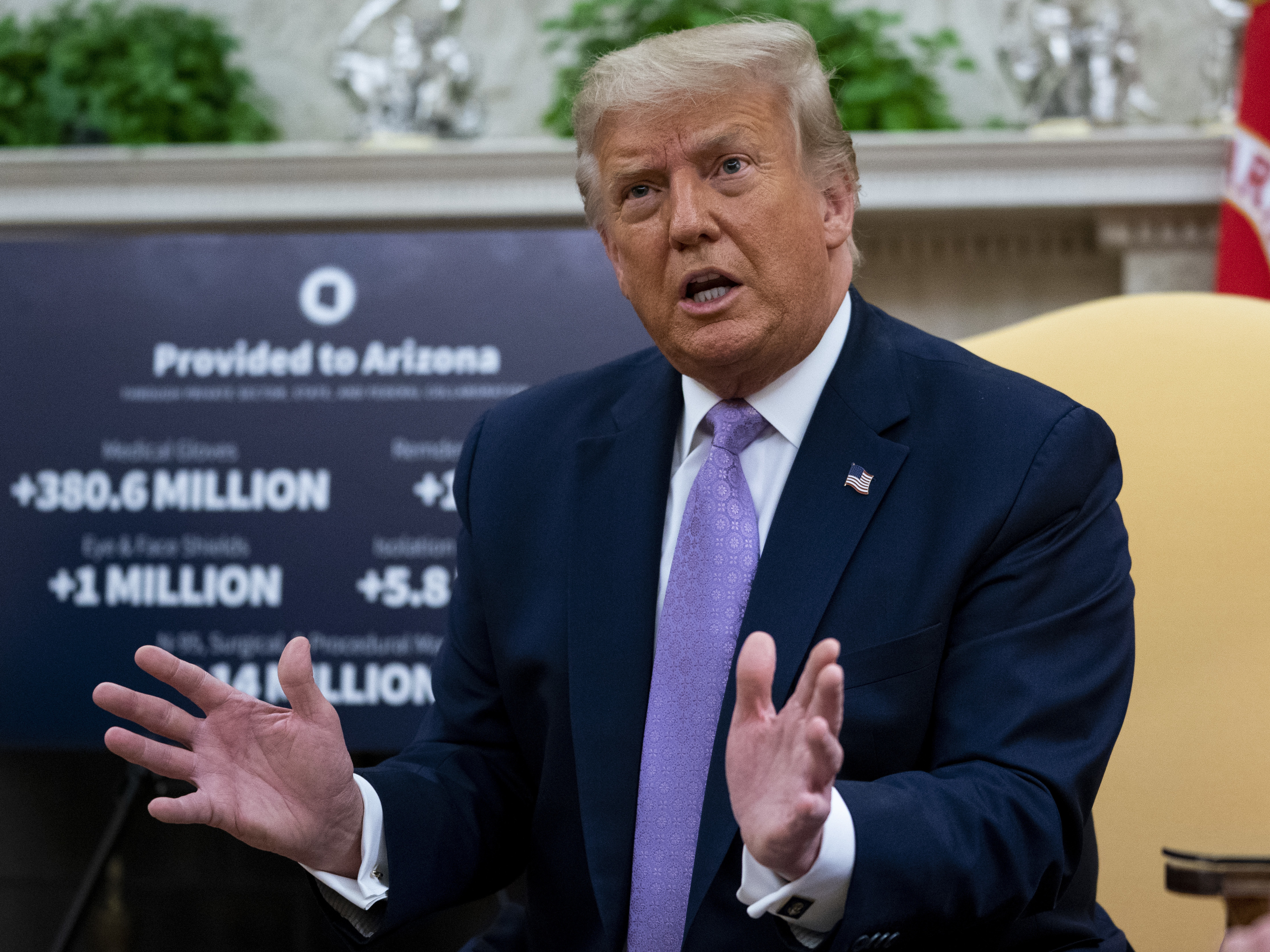 caption: President Donald Trump speaks during a meeting with Doug Ducey, the governor of Arizona, not pictured, on Wednesday.