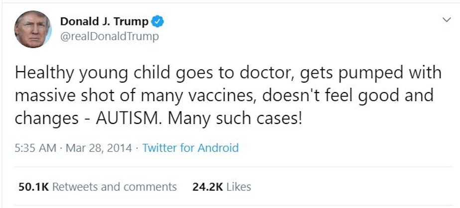 caption: Trump tweeted this about vaccines in 2014
