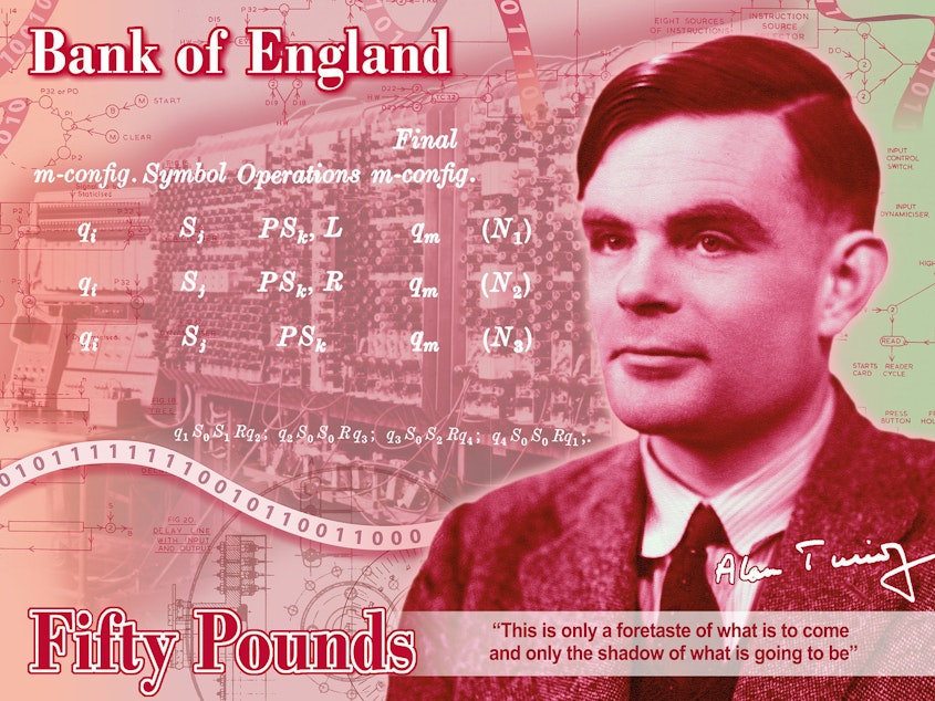 caption: The Bank of England's new 50-pound note will feature mathematician Alan Turing, honoring the code-breaker who helped lay the foundation for computer science.
