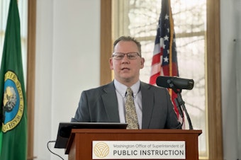 caption: Washington state Superintendent Chris Reykdal delivered his annual state of public education address on Jan. 10, 2024, in Olympia.