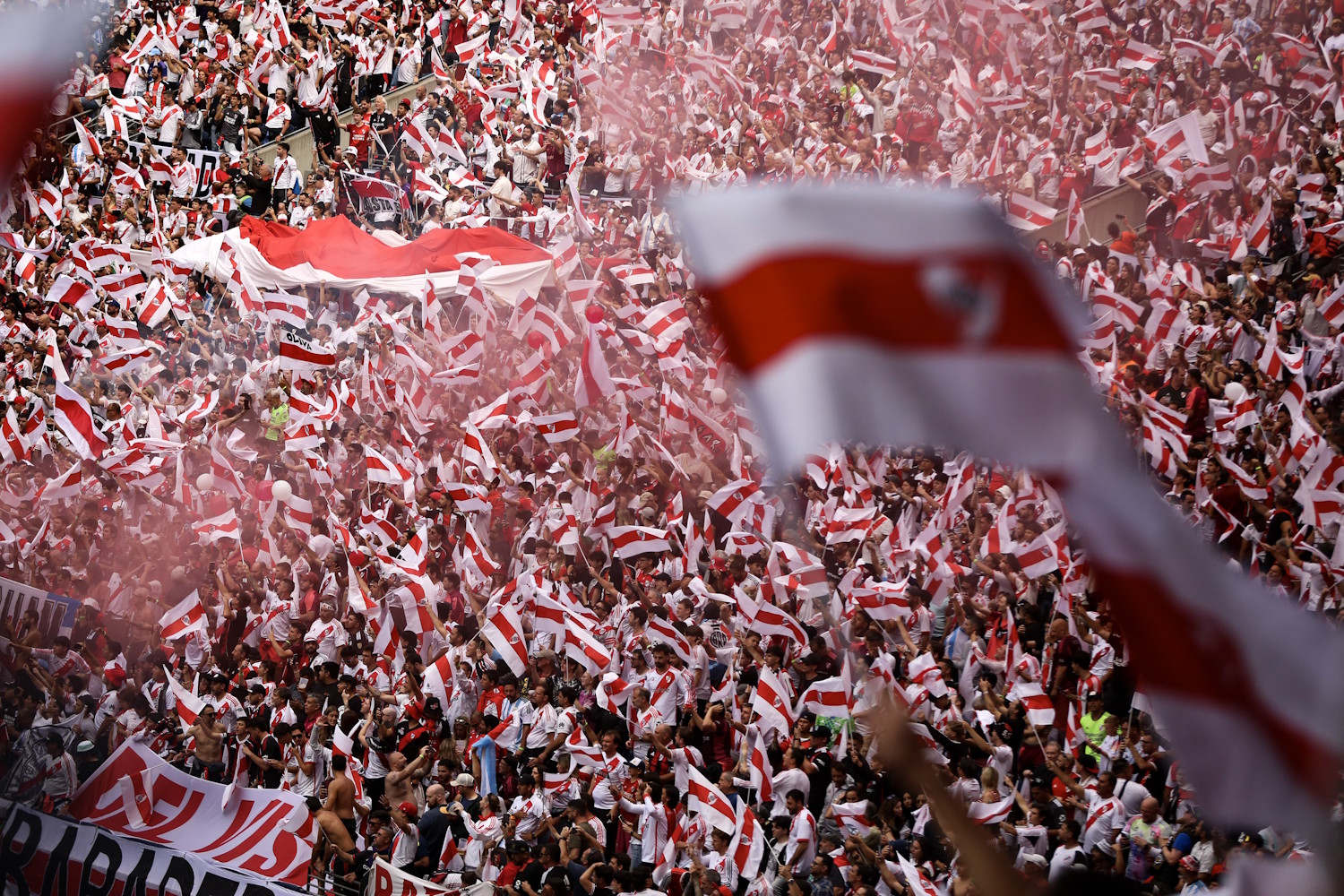 caption: Argentinian club River Plate's flags fly during 2025's Club World Cup in Seattle. That event was a much smaller affair than the main World Cup happening in Seattle in 2026.