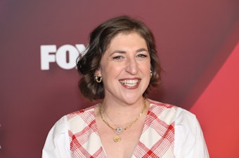 caption: Mayim Bialik attends the 2022 Fox Upfront on May 16, 2022, in New York City. She will no longer appear as a host on the syndicated version of <em>Jeopardy!</em>