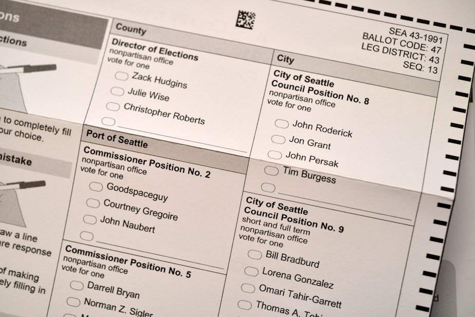 caption: In addition to district races, the Seattle City Council primary includes two at-large seats.