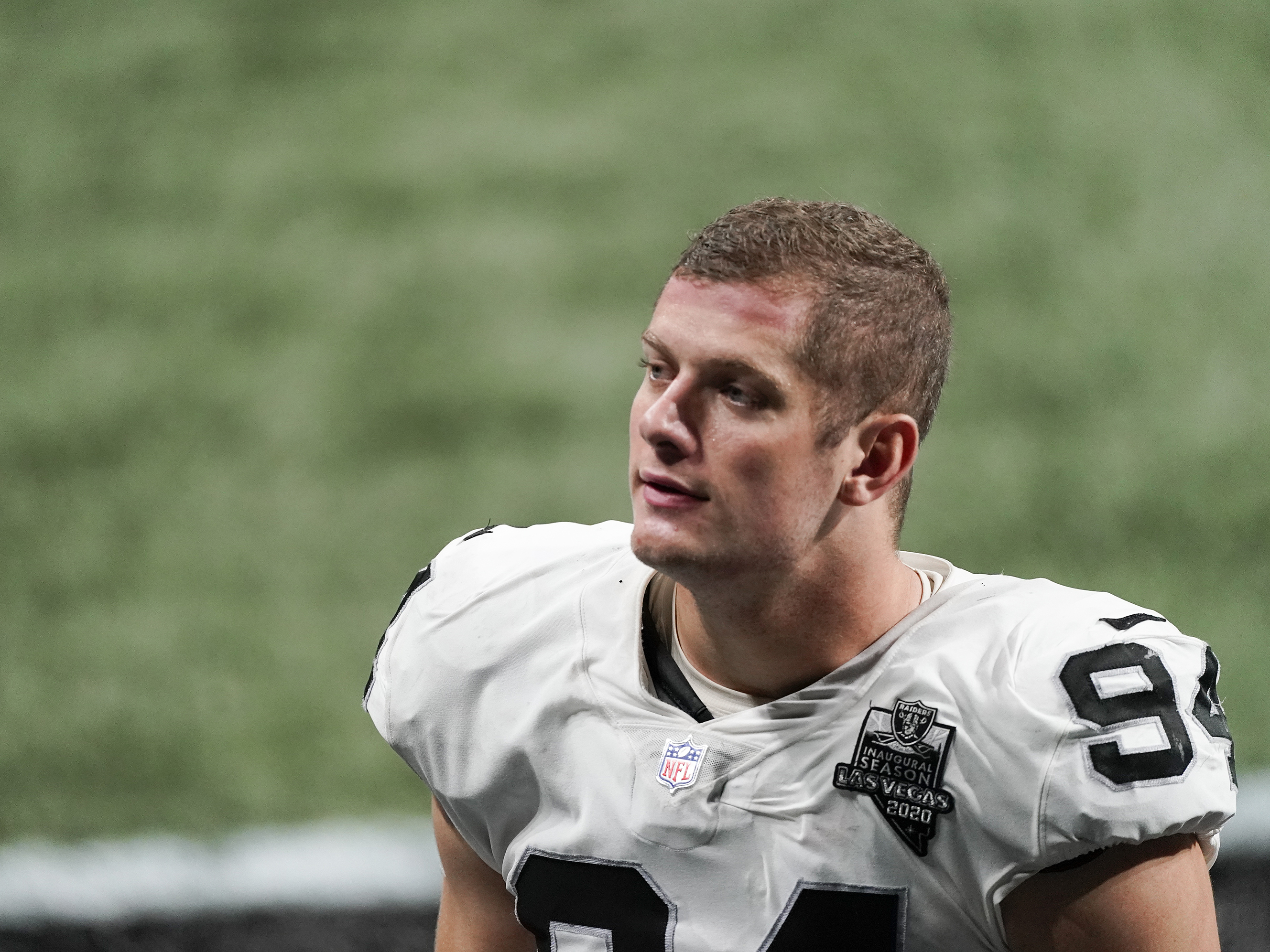 caption: Carl Nassib on Monday became the first active NFL player to come out as gay. Nassib announced the news on Instagram, saying he was not doing it for the attention but because "I just think that representation and visibility are so important."