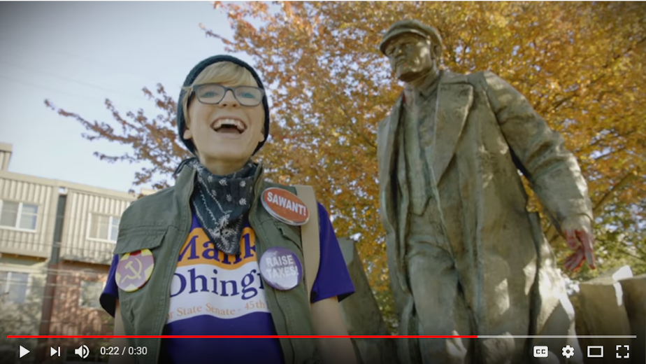 caption: A new political ad against 45th District candidate Manka Dhingra, produced by "Eastside Values." 