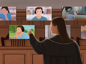 caption: NPR talked to nearly two dozen judges, attorneys and jurors who have participated in online jury trials. Nearly 18 months in, some evidence is in but the verdict is still out. Some fears were realized but there were unexpected benefits as well, including higher participation rate among people called to serve.