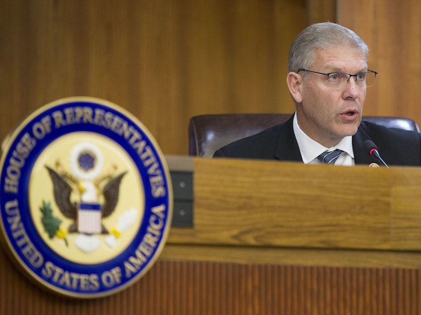 caption: Rep. Barry Loudermilk (R-GA) speaks during the Elections Subcommittee field hearing on 'Voting Rights and Election Administration in Florida' at the Broward County Governmental Center on May 06, 2019 in Fort Lauderdale, Florida.