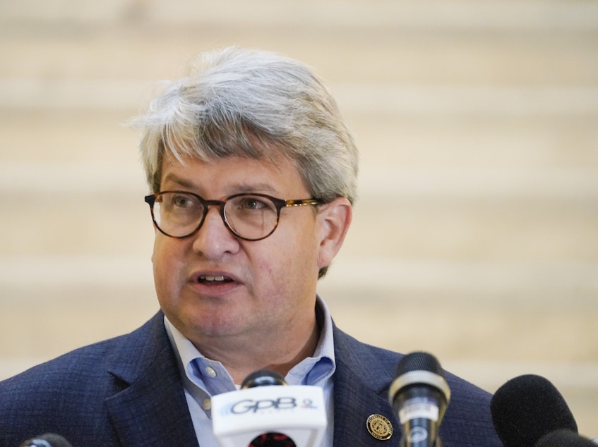 caption: Gabriel Sterling, a top Georgia election official, speaks on Monday. During a Tuesday news conference, Sterling called on President Trump to condemn supporters who have threatened violence against election officials.