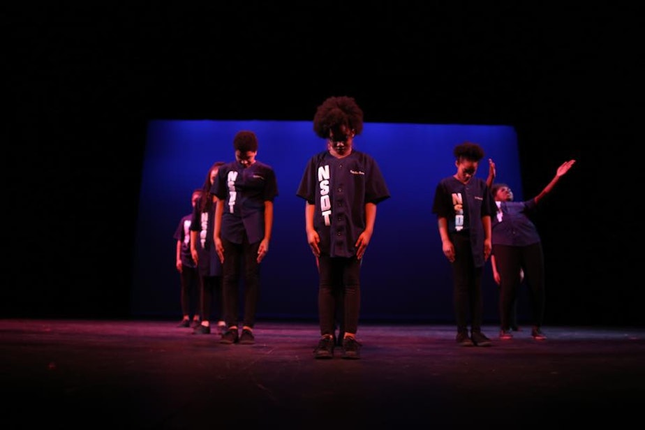 caption: Northside Step Team performs at Seattle Theatre Group’s Global Dance Party at the Moore Theater.