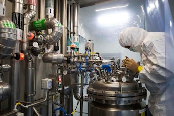 caption: A Cuban industrial complex prepares to start production of one of the country's newly developed COVID vaccines.