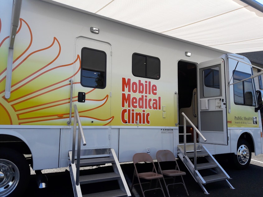 caption: The new medical van for homeless people started seeing patients this week. The clinic is part of Seattle King county Public Health's Mobile Medical Program that started in 2008.