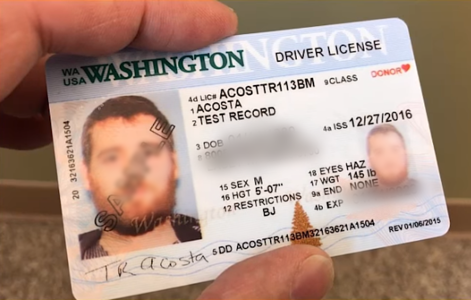 caption: A sample drivers license from a Washington state YouTube video.