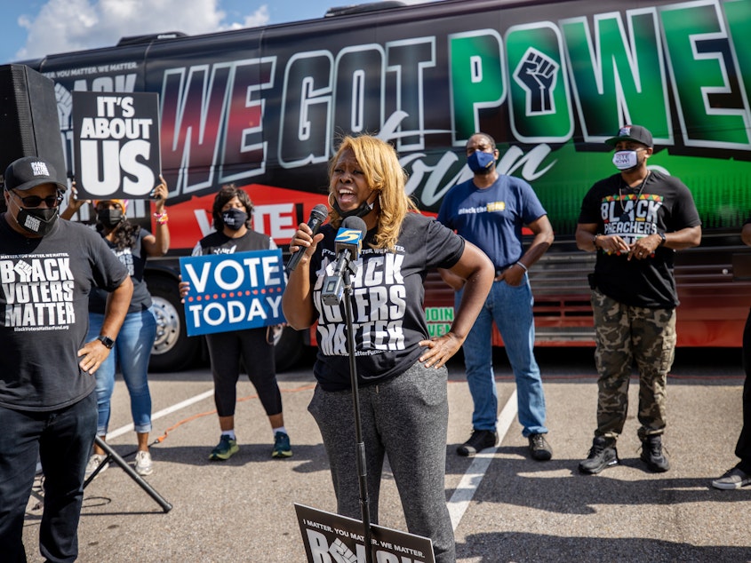 caption: LaTosha Brown, shown here in Memphis, Tenn., co-founded the Black Voters Matter organization in 2016.