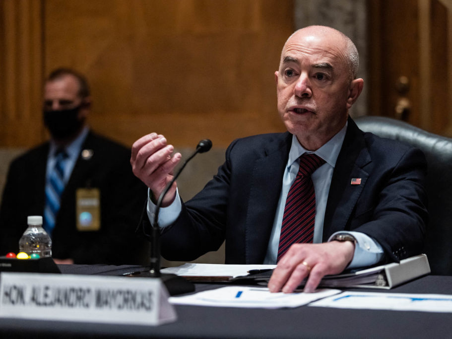 caption: Department of Homeland Security Secretary Alejandro Mayorkas testifies before a Senate Homeland Security and Governmental Affairs hearing on the department's actions to address unaccompanied immigrant children on Thursday.