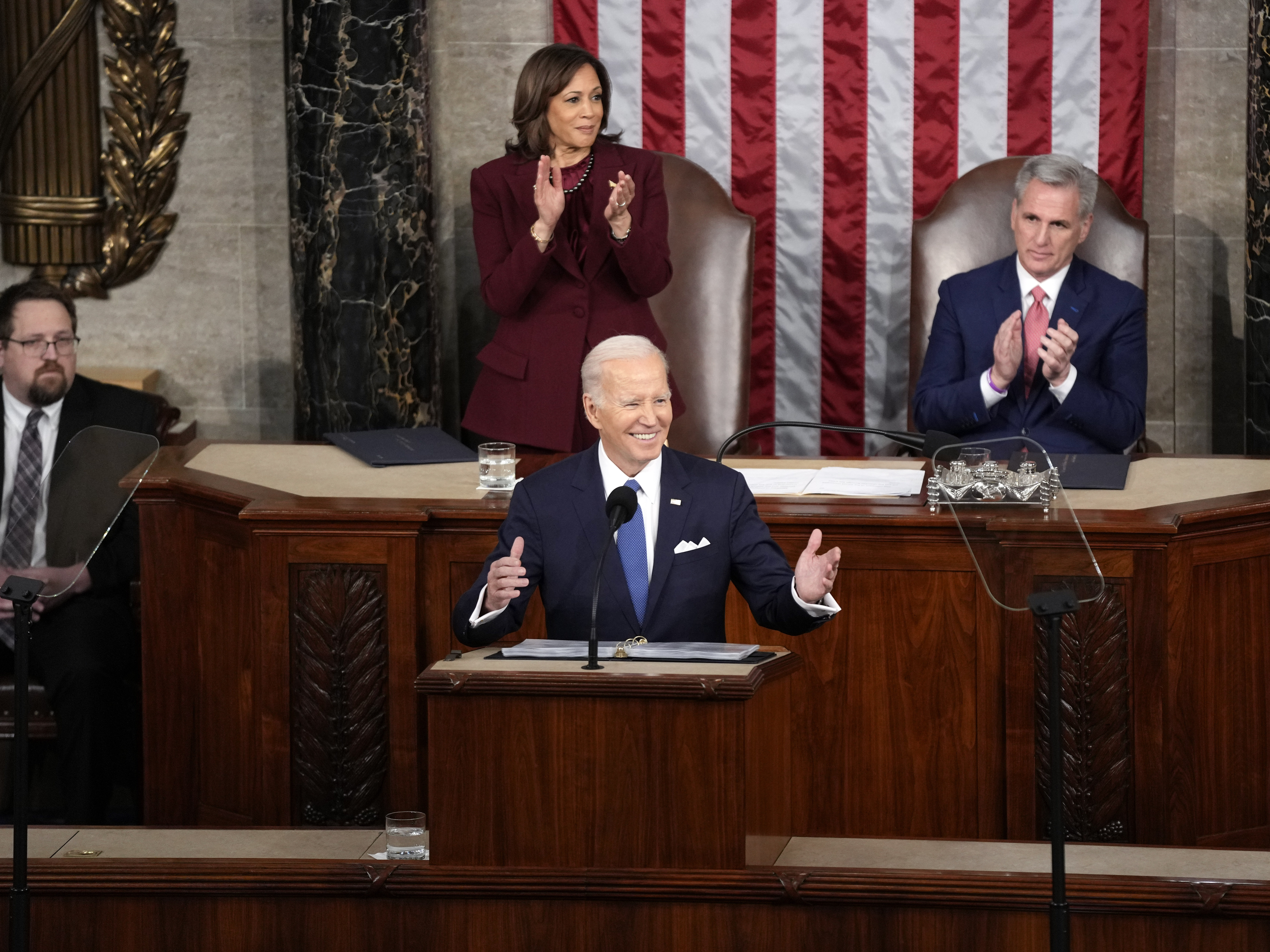 caption: President Biden had a big moment during his 2023 State of the Union address where he sparred with Republicans. He's been talking about it ever since.