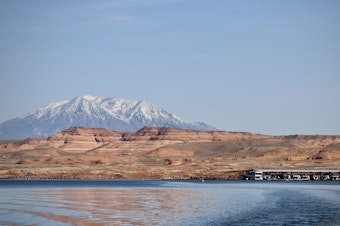 caption: Mountain snowmelt fills Lake Powell near Bullfrog marina in Utah. The nation's second-largest reservoir has dropped to record low levels, causing problems for part of the Colorado River which runs through the Grand Canyon National Park.