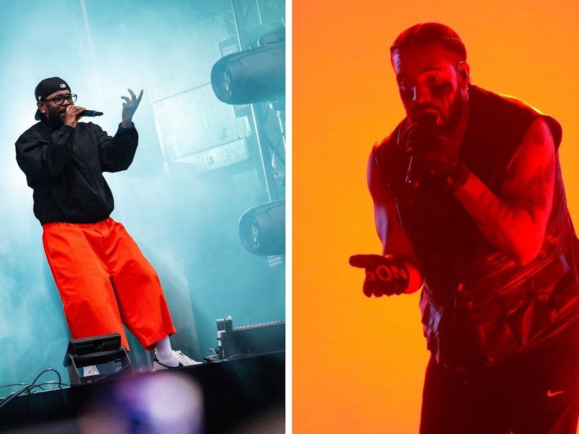 caption: Kendrick Lamar performs during the Rolling Loud hip-hop festival in Rotterdam, Netherlands in 2023 and Drake performs during day two of Lollapalooza Chile 2023. Last week, the two rappers' long-running feud exploded in a flurry of diss tracks.<a href="https://www.gettyimages.com/license/1515117715?adppopup=true"></a>
