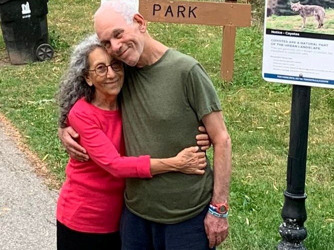 caption: Judi Weinstein Haggai and Gad Haggai were kidnapped in the deadly Oct. 7, 2023, Hamas-led attack and later declared dead by the Israeli authorities. Here they are pictured at an unknown location in this undated photo provided by the Hostages and Missing Families Forum. The Israeli military said it recovered their bodies Thursday.
