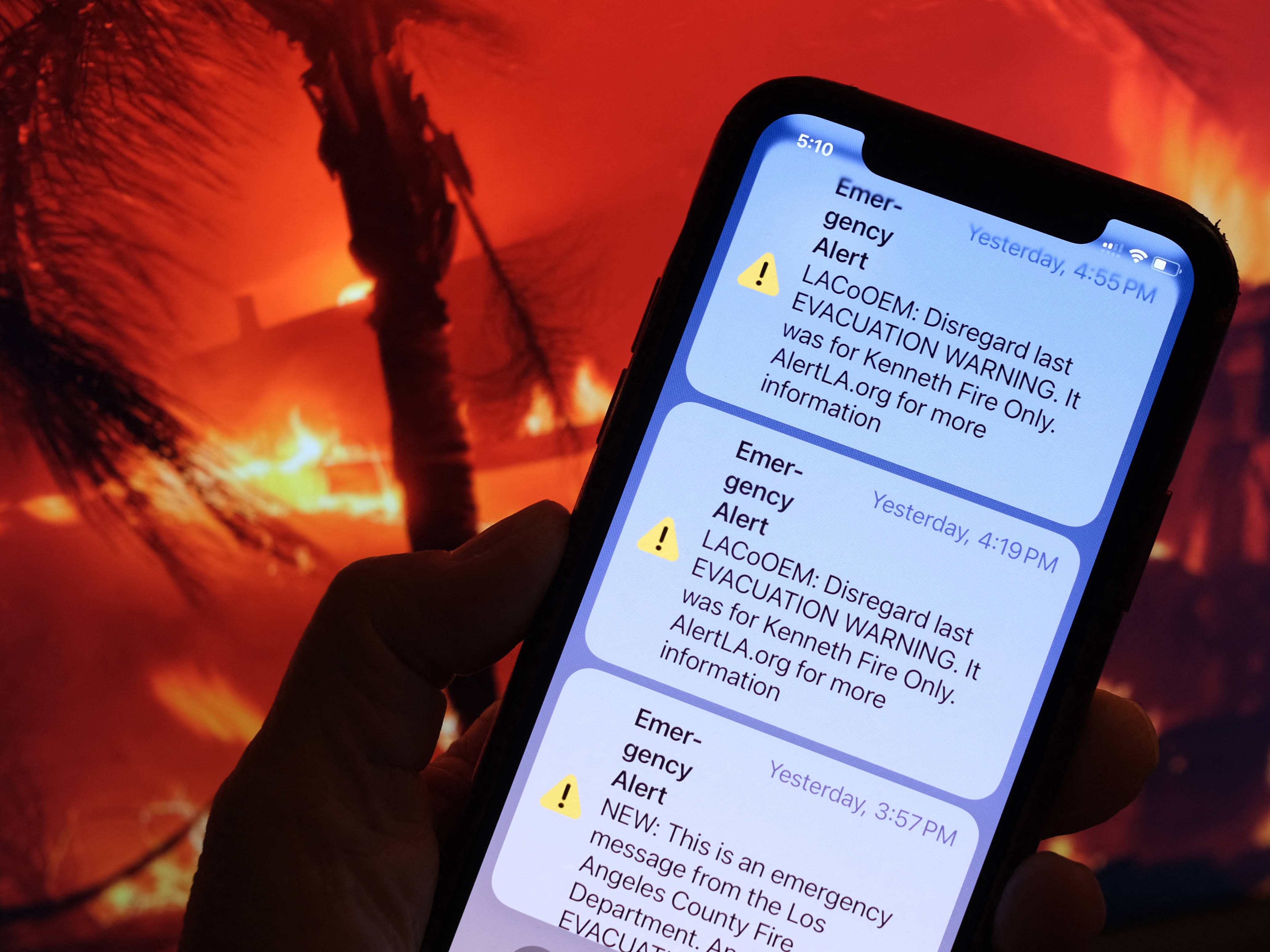 caption: False evacuation alerts went out to millions of people during the Los Angeles wildfires earlier this year. However, people who speak a language other than English and Spanish may not have understood what was happening.