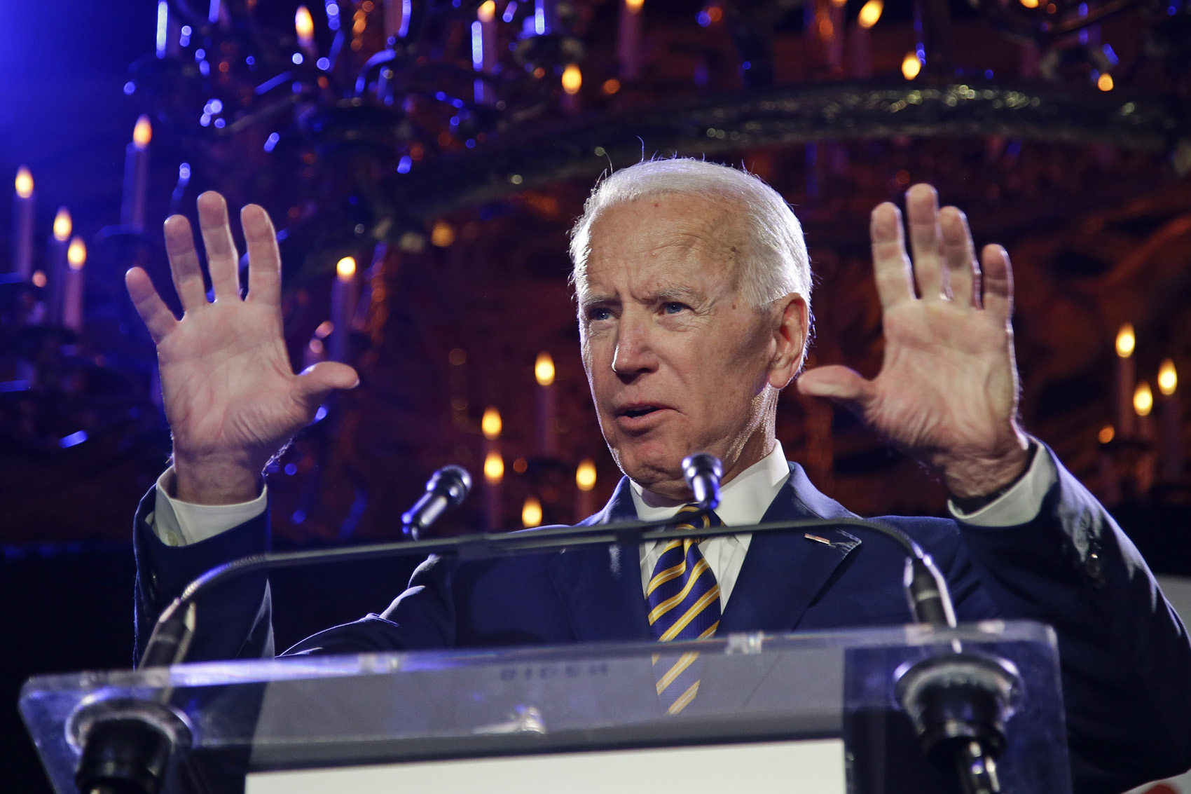 caption: Former Vice President Joe Biden speaks at the Biden Courage Awards Tuesday, March 26, 2019, in New York. (AP Photo/Frank Franklin II)