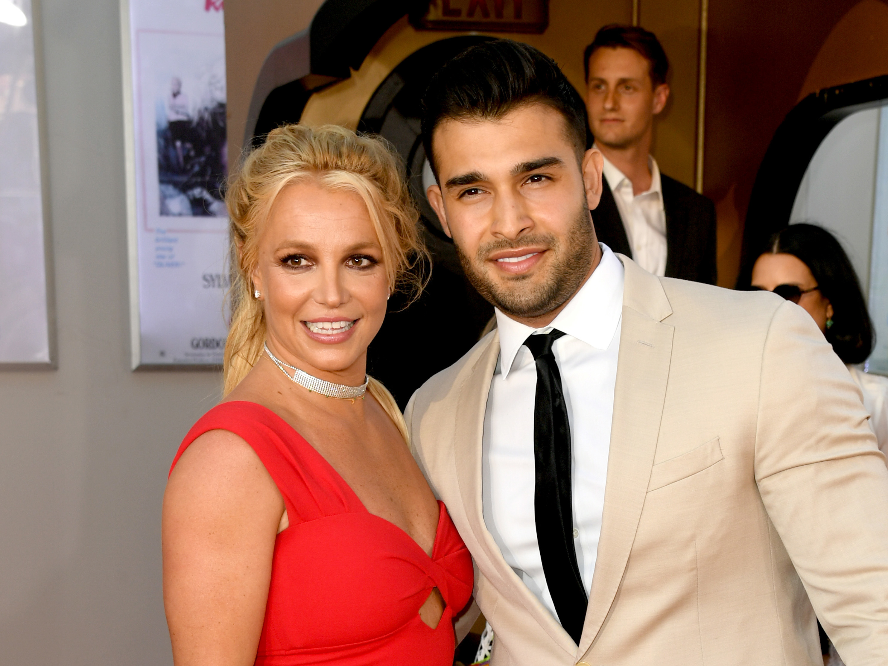 caption: Britney Spears and Sam Asghari got married on Thursday. The couple is pictured here at the premiere of <em>Once Upon A Time ... In Hollywood</em> in July 2019.