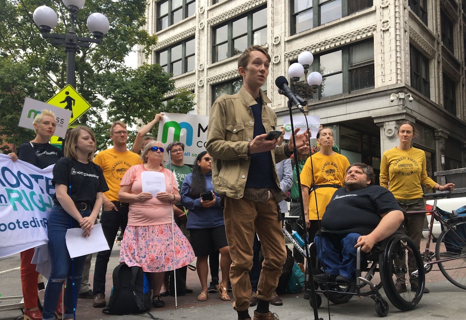 At a press conference in Pioneer Square on Friday, Sam Lockhart of Seattle said he's witnessed two fatal accidents involving bicyclists and been in three bicycle accidents himself.