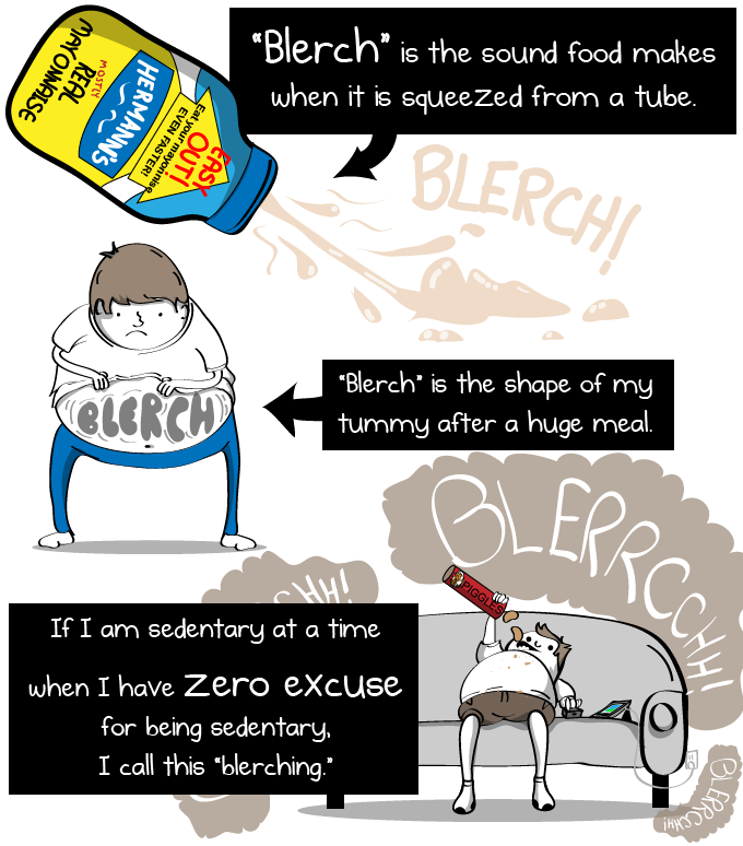 caption: The Blerch is a sort of life-coach coaxing comic artist Matthew Inman to lace up and go running.