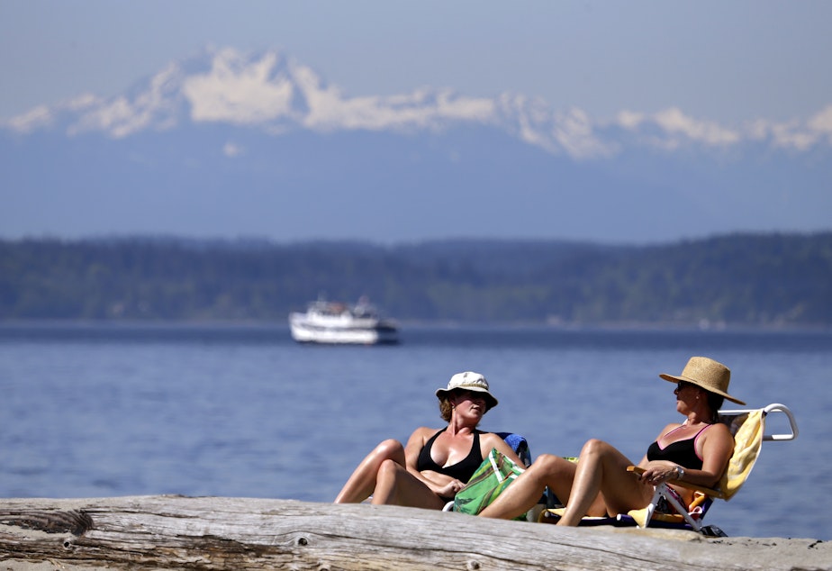 Beach-goers in Seattle enjoy a Puget Sound shore in Seattle.