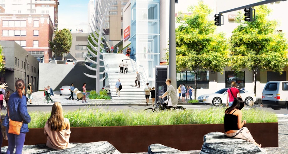 caption: A rendering of the proposed design for Union Street at Alaskan Way.