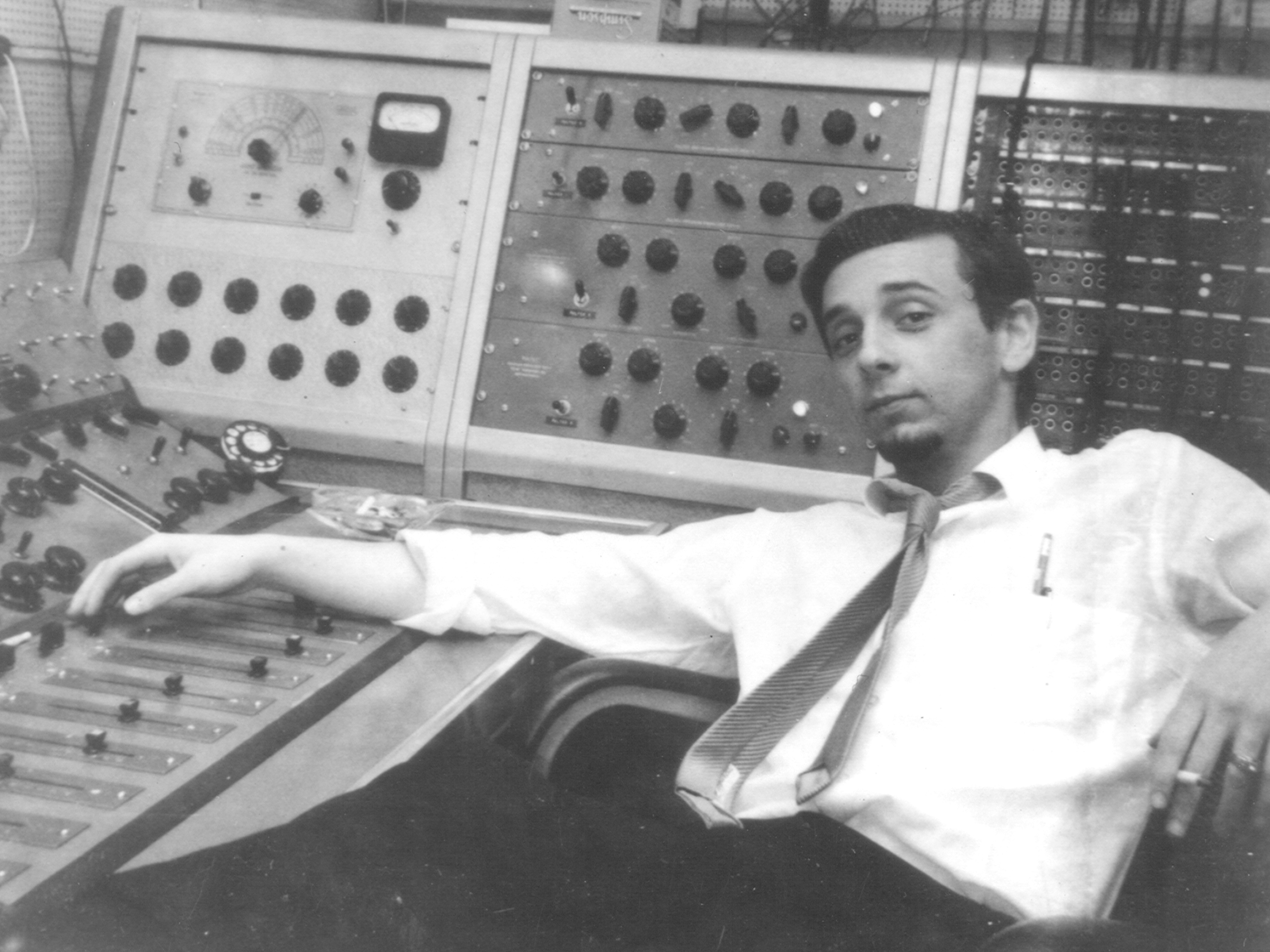 caption: Phil Spector, in the studio in an undated photo.
