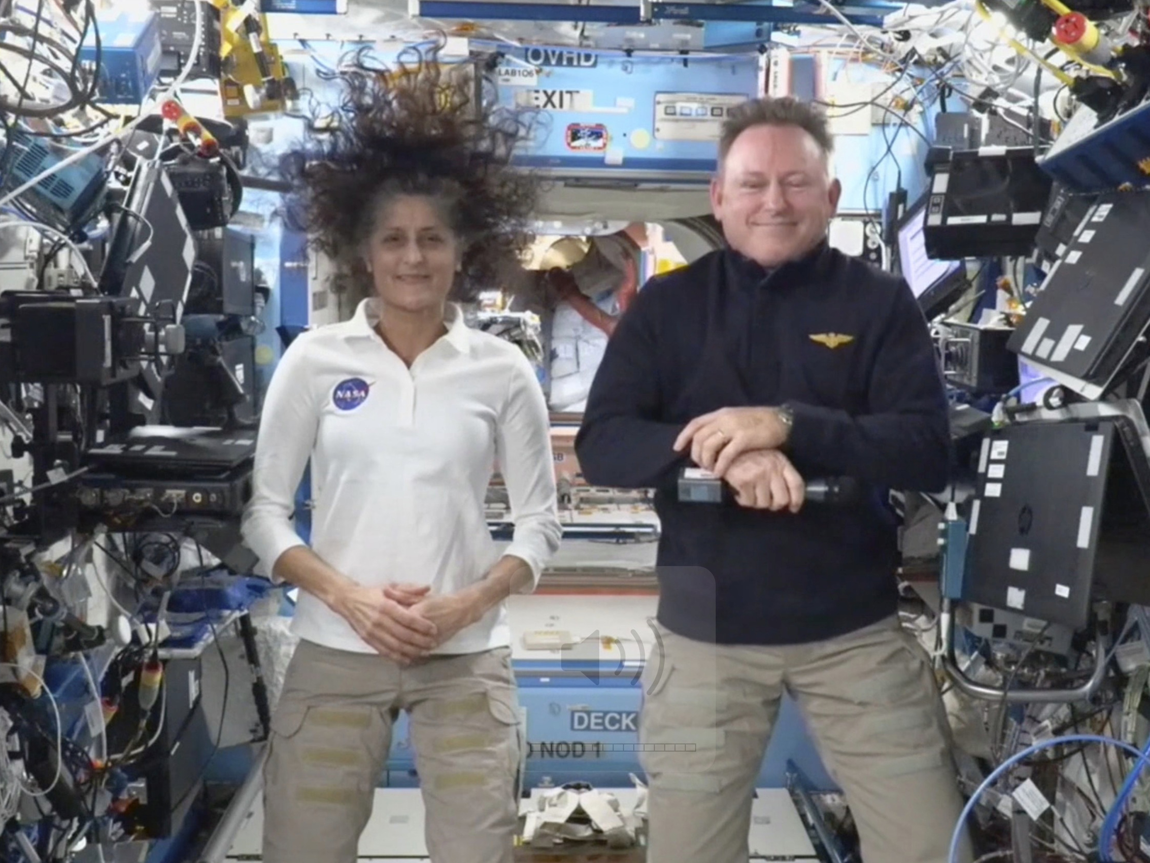 caption: This image made from a NASA live stream shows NASA astronauts Suni Williams and Butch Wilmore during a press conference from the International Space Station on Sept. 13, 2024. On Tuesday, President Trump said he asked Elon Musk and SpaceX to "go get" the astronauts who have been on the I.S.S. since June after their original weeklong test flight on Boeing's troubled Starliner capsule has been extended.