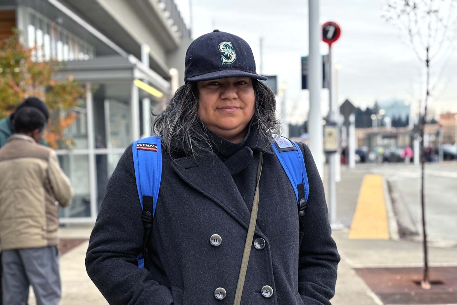 caption: Jacqueline Dominguez at the bus stops below Sound Transit's soon-to-open Federal Way Downtown station.