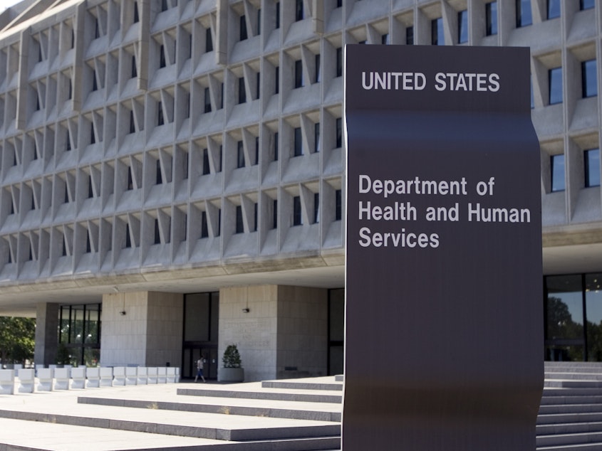caption: The U.S. Department of Health and Human Services building is shown in Washington, D.C. A proposed rule will expand government-funded health care access to DACA recipients.