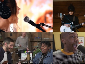 caption: Some of our favorite Tiny Desk Contest entries this week. Clockwise from top left: Angela Sheik; Isabeau Waia'u Walker; Nik Alexander; Oh He Dead.