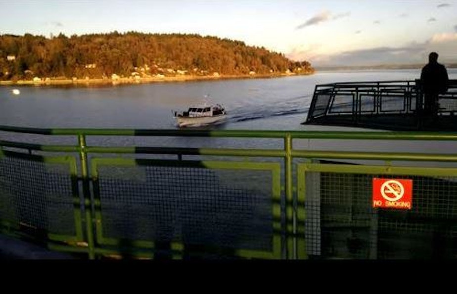 caption: A still from a video taken aboard a Washington state ferry as it crashed into Nap Tyme.