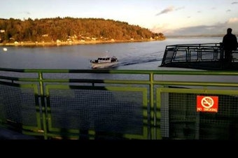caption: A still from a video taken aboard a Washington state ferry as it crashed into Nap Tyme.