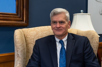 caption: Sen. Bill Cassidy sits for an NPR interview in Washington, D.C., on May 10.